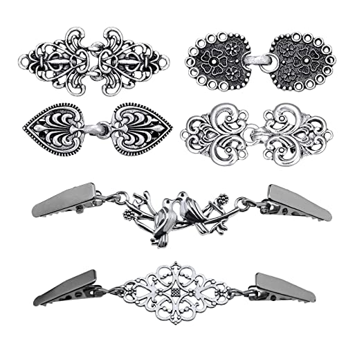6 Paires Clips de Cardigan Vintage Ton Argent Antique Fermoir Rattaches Broches pour Col Châle Chemise Habillée Écharpe Pull Vêtements Accessoires de Décoration Cover