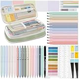 HRFGWDD 52 PCS Aesthetic School Supplies with Highlighters, Mechanical Pencils, Color Ink Gel pens, Pencil Case, Bible Study Supplies, Pens Pencils and Highlighters Set, Stationary Set for Student