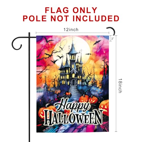 Image of Happy Halloween Garden Flag 12x18 Inch Haunted House Pumpkin Halloween Yard Flag Spooky Fall Porch Decor