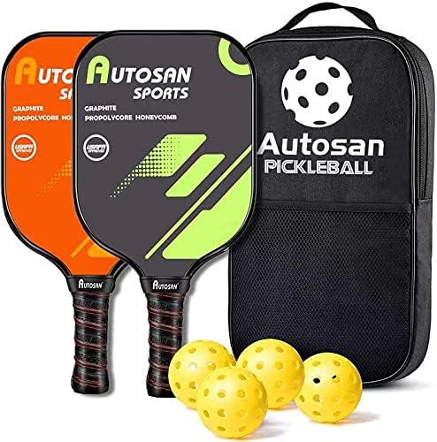 Pickleball Paddle Set of 2 USAPA Pro Graphite Pickleball Paddle Honeycomb Core Polypropylene Pickleballs Racket and 4 Pickleball Balls Including 1 Carrying Bag