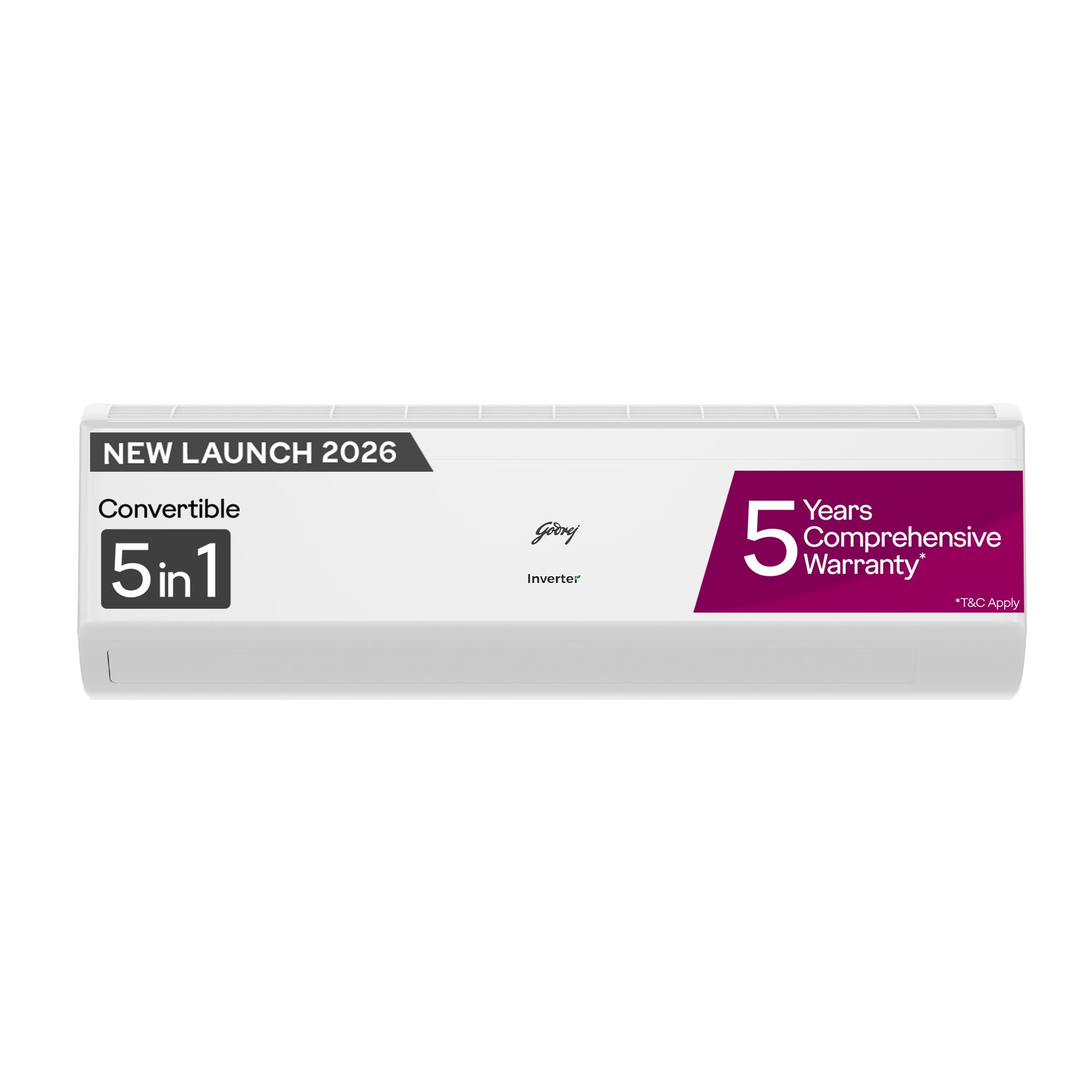 Godrej 1 Ton 5 Star| New Star rated| Inverter Split AC| 5 Years Comprehensive Warranty| AI Powered| 5-in-1 Convertible| Heavy-Duty Cooling at 52° C (AC 1.0T EC HIC 12J5TG WA,White)