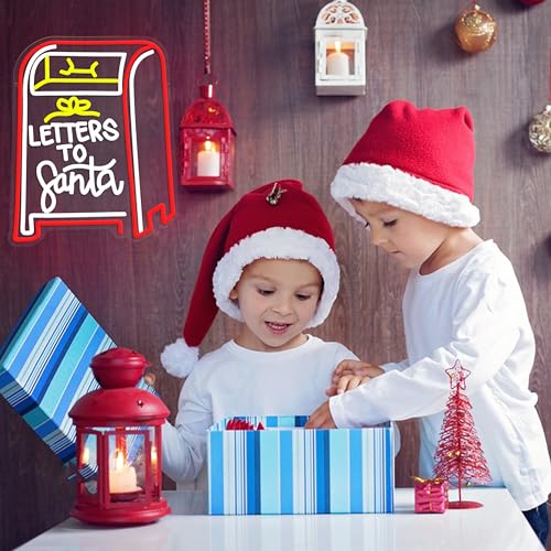 Image of GNVETZLL Letters to Santa Neon Sign Christmas Letter Box Light up Sign Santa Neon Light Sign for Christmas Party Bedroom New Year Bar Wall Decorations(15.75 * 12.6In)