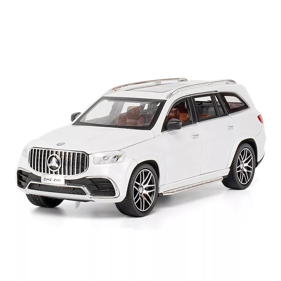 Image of 1:24 Scale Model Diecast Car Benz GLS63 AMG Alloy Collectible Pull Back Toy Vehicle with Light & Sound Openable Doors Gift for Boys Adults Car Enthusiast (White)