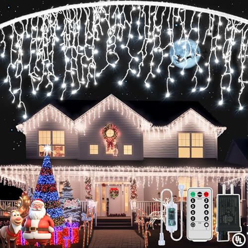 Ryblgled 506 LED Icicle Christmas Lights Outdoor - 56Ft Plug-in Icicle Lights Outdoor Decorations with Remote, Cool White Icicle String Lights with 101 Drops for Indoor Bedroom House Eaves Decor Ryblgled 506 LED Icicle Christmas Lights Outdoor - 56Ft Plug-in Icicle Lights Outdoor Decorations with Remote, Cool White Icicle String Lights with 101 Drops for Indoor Bedroom House Eaves Decor