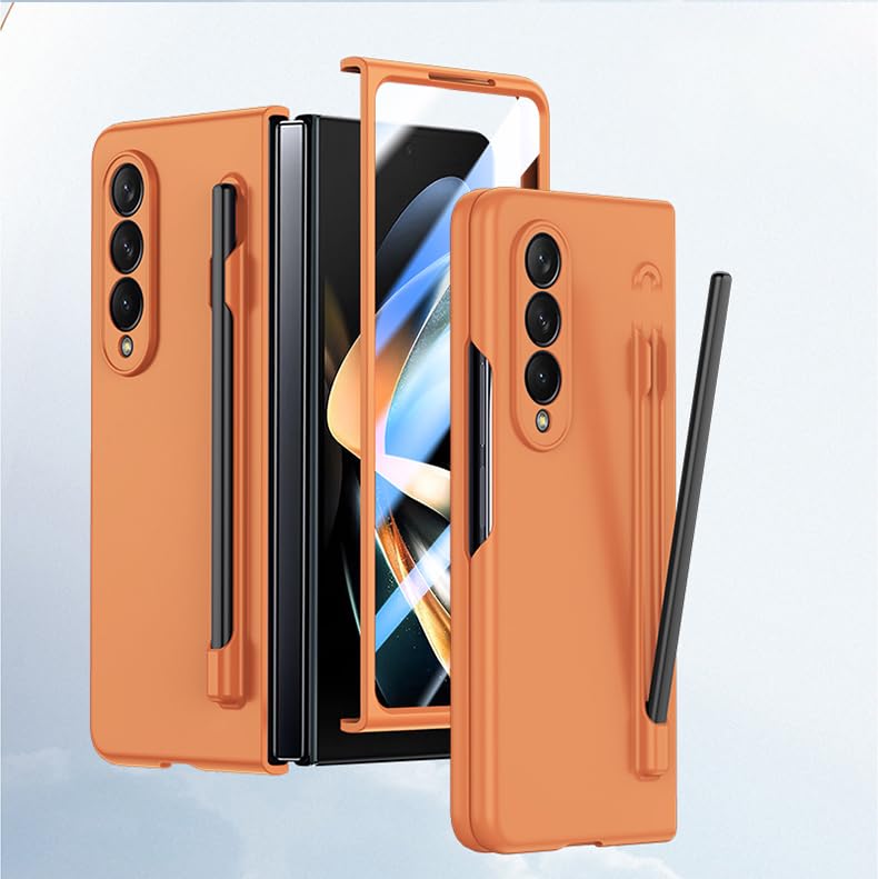 Coque Samsung Z Fold 4 de qualité supérieure anti-chute avec compartiment stylet S Pen orange
