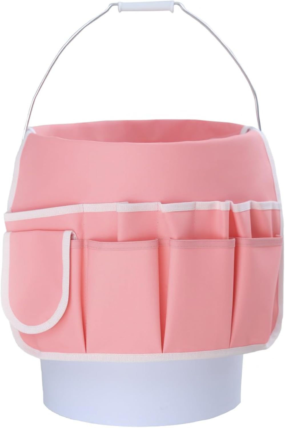 Bucket Organizer 5 Gallon 20-Pocket Tool Bucket Bag with 1 Hooks, Heavy Duty Large Capacity Gardening Tool Bag for Outdoor Yard Work, Soil Plant Flower Gardening (PINK)