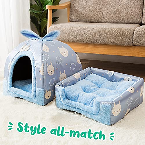 Eighth Days Pet Cave Bed for Cats/Small Dogs with Large Indoor Igloo Tent, 2-In-1 Cat House with Removable Washable Cushion Pillow, Soft Outdoor Medium Bedsure for Puppy/Kitten (Blue) - Image 5