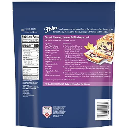 Image of Fisher Chef's Naturals Unsalted Sliced Almonds 24oz Resealable Bag, Raw Nuts Perfect for Cooking, Baking & Snacking, Healthy Snacks for Adults, Vegan Protein, Keto Snack, Gluten Free (Pack of 2)