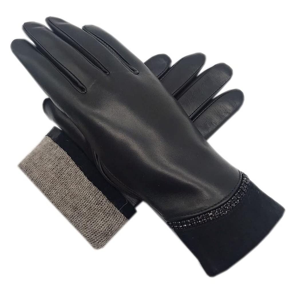 Genérico Guantes De Piel Auténtica para Mujer, Forro Cálido Y Suave, Elete Accesorio De Invierno, Transpirables Y Duraderos, Color Negro, Ideales para Regalar (D 8.5)