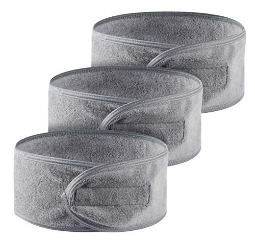 KinHwa Diadema de microfibra de spa para mujer, cinta de maquillaje facial lavable, cinta mágica para baño, maquillaje y deporte, 3 unidades 8cmx65cm Gris Cover