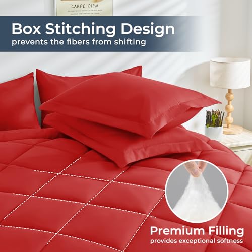 HEVUMYI Red Twin Comforter Set - 5-Piece All Season Bed in a Bag Twin, Ultra Soft Bedding Set with Comforter, Flat Sheet, Fitted Sheet, Pillowcases, Pillow Shams