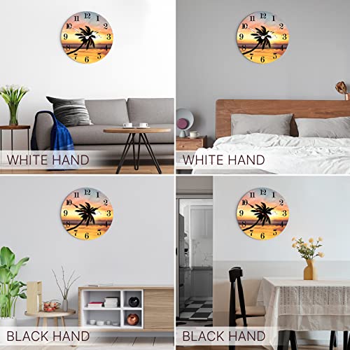 VIKMARI Modern Simple Wall Clock, Beach Sunset Style, 14 Inch Round Wooden Hanging Clock, Easy to Read, Silent Non-Ticking, Battery Operated - Image 7