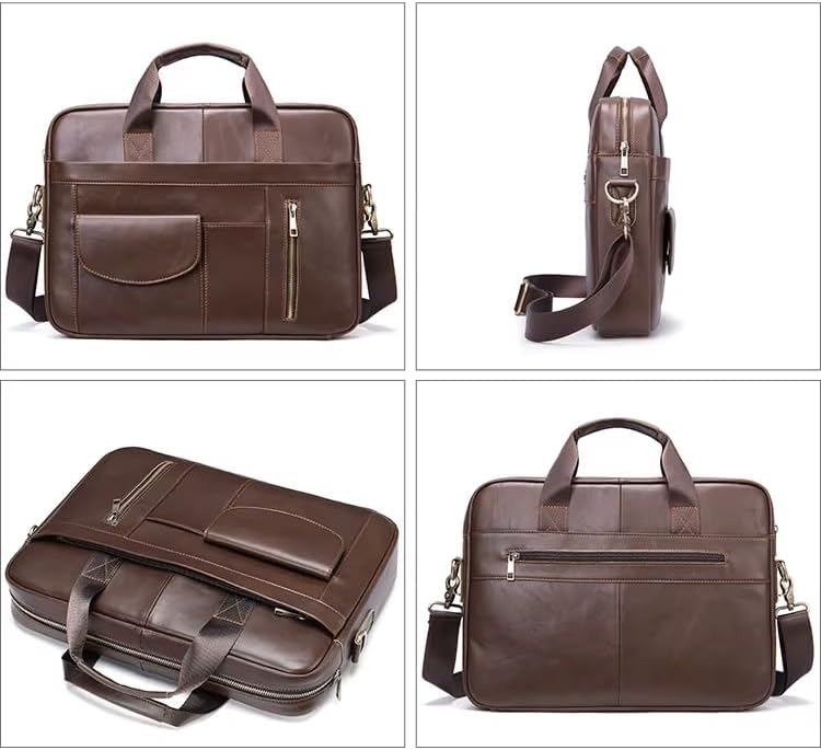 Miniatura 3 de Maletín de negocios de cuero genuino, bolso de mano para laptop, Crossbody, calidad premium, diseño espacioso, opciones de transporte versátiles,