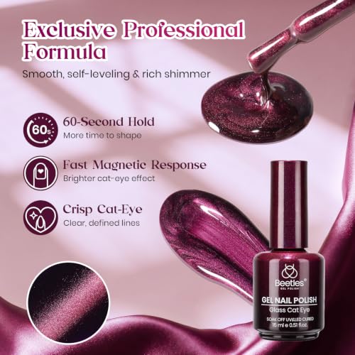 Image of Beetles Purple Cat Eye Gel Polish, 15ML Vampire Kiss Magnetic Purple Gel | Glass Fall Cat Eye Glitter Gel Shimmer Sheer Translucent Effect With Magnet Soak Off UV Nail Art DIY Home Gift for Women