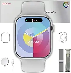 Smartwatch W99+ Plus Amoled Relogio Inteligente MICROWEAR Chatgpt NFC GPS Decibéis Ip68 +Brindes 45mm Unissex (3 pulseiras)+Brindes. (BRANCO/PRATA)
