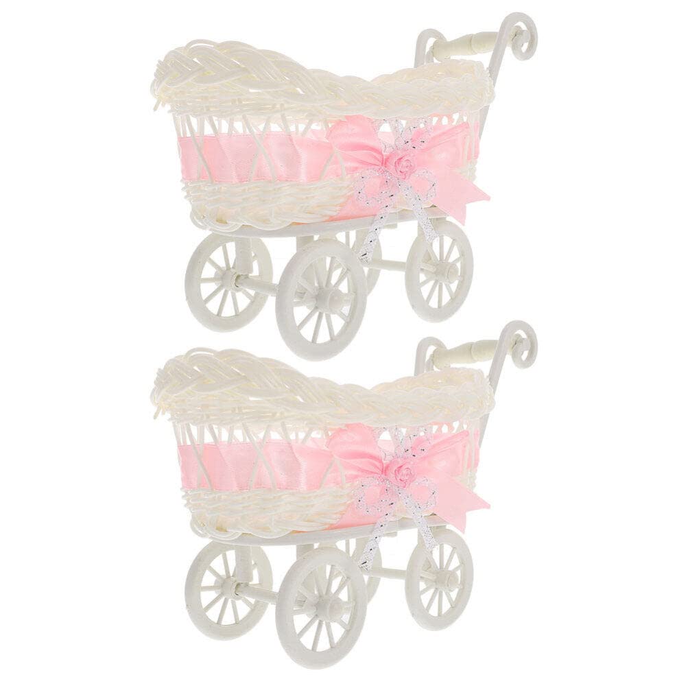 Didiseaon 2pcs Creative Rattan Carriage Candy Holder for Shower Wedding Adorable Woven Storage Basket for Boy Girl Cute Cart Design for Home Decoration