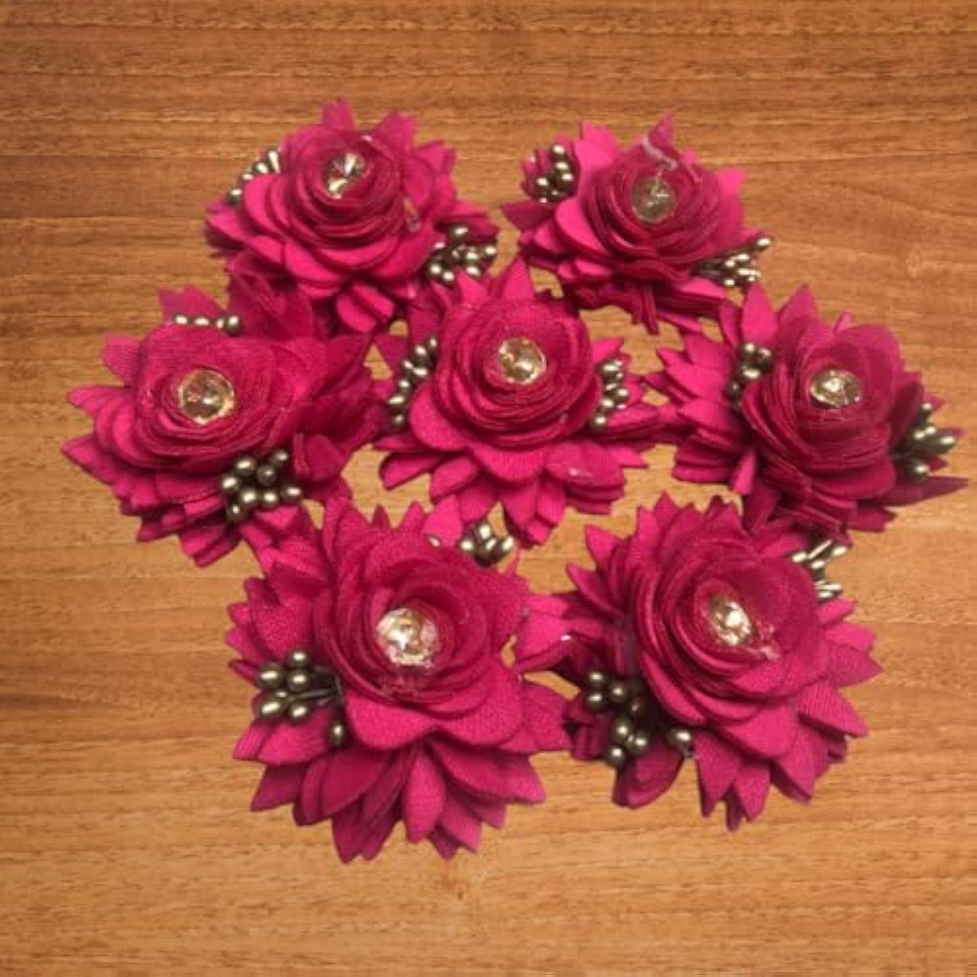 Artificial Netted Fabric Rose Flowers with Buds, Dark Pink, 12 pcs