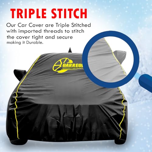 Image of Waterproof Car Body Cover Compatible with Toyota Glanza Car with Mirror & Anteena Packets Dust Proof & Belt with Elastic Black Colour & Yellow Piping Style