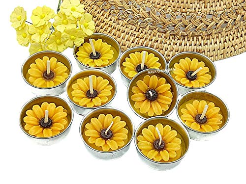 Nava Chiangmai Flower Tealight Candles Scented Tea Lights Aromatherapy Relax Candles For Birthday Party Supplies And Wedding Favor Baby Shower Decorations Pack Of 10 Pcs(Yellow Daisy Flower) #TOP5
