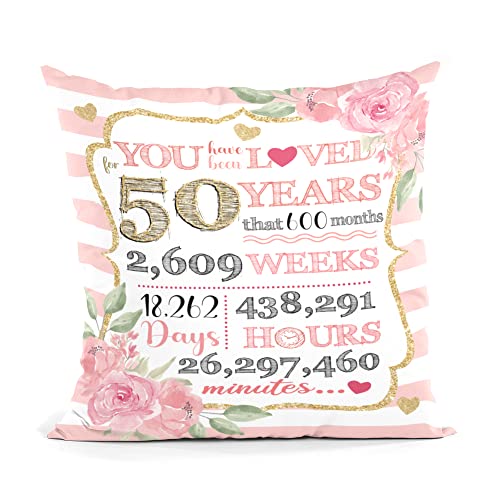 Paxiaroy Dekoration zum 50. Geburtstag für Frauen, 50. Geburtstag Geschenk für Mutter, Ehefrau, Tante, Freundinnen, Schwester, Kissenbezug, 45,7 x 45,7 cm