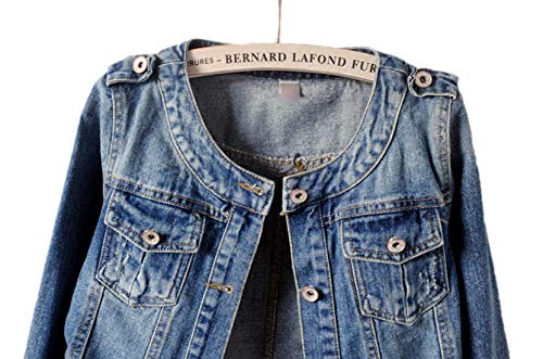 Denim Jackets Women Retro Collarless Long Sleeve Short Crop Jeans Coat4
