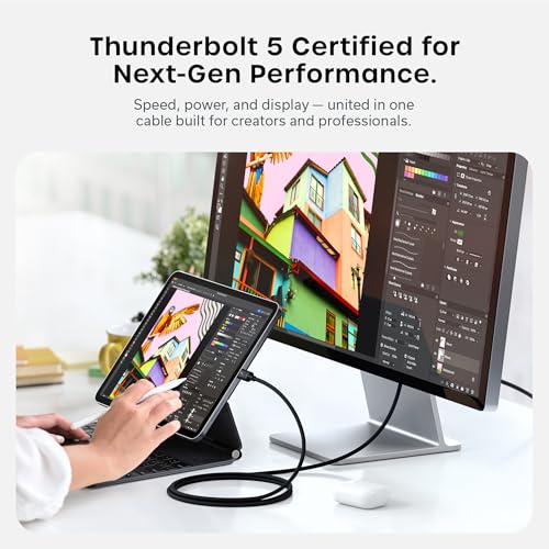 Image of Satechi Certified Thunderbolt 5 Cable, 240W PD, 120Gb /s Data, Dual 8K@60Hz, Triple 4K@144Hz, Braided Thunderbolt 5 /4 /3, Compatible USB-C Cable for iPhone 17, MacBook Air /Pro /Neo, Laptops | 120 Gb /s data, dual 8K /60Hz, triple 4K /144Hz, braided design, fits iPhone 17, MacBook Air /Pro /Neo