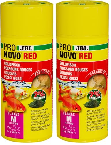 JBL PRONOVO Red Flakes, Aliment de Base pour Poissons Rouges de 8-20 cm, Flocons pour Poissons, Taille M, 250 ML (Lot de 2)