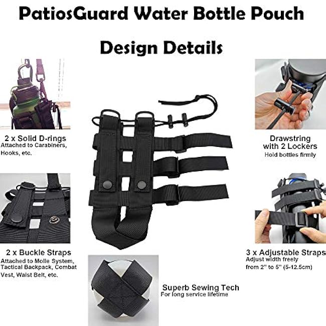Tactical Water Bottle Pouch for Molle Systems, Adjustable Outdoor Sports Kettle Carrier Holder (3 Colors Available)