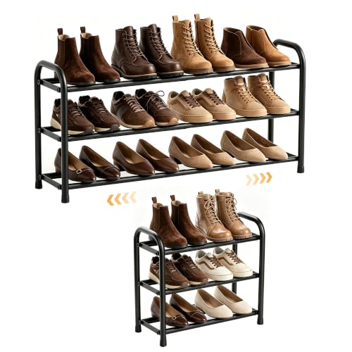 ENJOYBASICS Etagere Chaussures Extensible, Noir, 45 à 83 cm, 3 Étagères | Métallique, Facile...