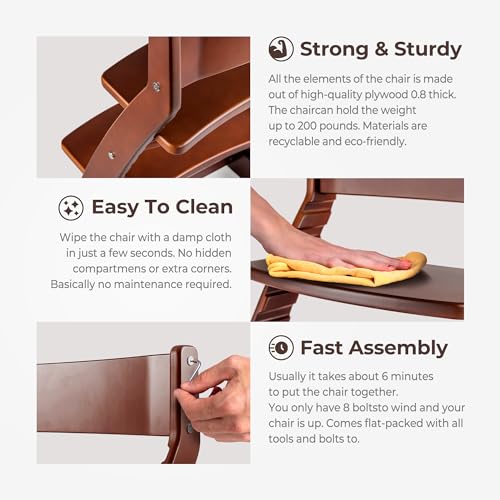 Image of FORNEL Adjustable High Chair in Dark Walnut Finish | The Forever Chair that Grows from Toddler to Adult | Premium Solid Wood Construction