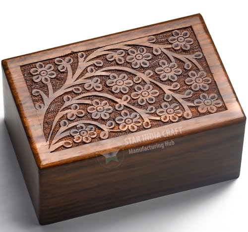 SIC Wooden Urn Box for Ashes Adult Male/Female, Handmade Engraved Decorative Memorial Keepsake, Rosewood Tree of Life Memory for Humans, Dogs, Cats and Other Pets Ashes - M Size: 7.5 x 5.5 x 3.75 in.