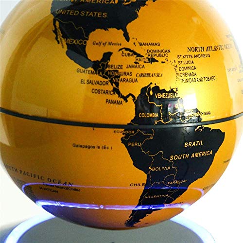 Fashion World Geographic Globes, Magnetic Floating Auto-Rotation Rotating 6" Gold Globe,With Book Style Platform. #TOP3
