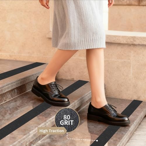 Image of Black Anti-Slip Stair Treads Tape2 x50FT Heavy Duty PVC Non-Skid Grip Tape for Wooden Steps, Indoor /Outdoor Stairs, Pool Decks - Peel & Stick Waterproof Safety Traction