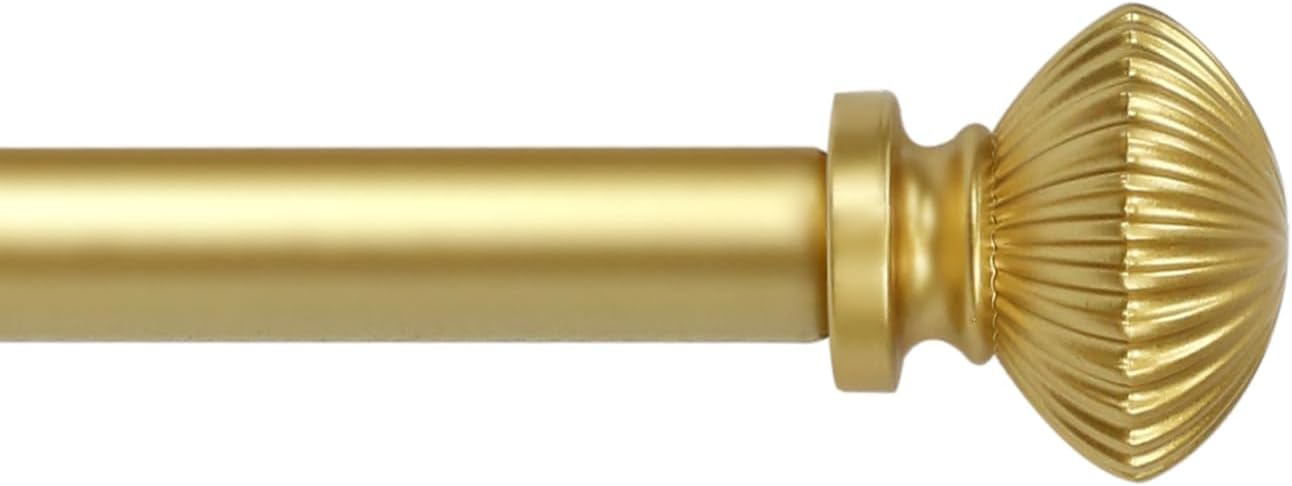 5/8" single Curtain Rod with Bateau Finials (Gold, 84"-120")