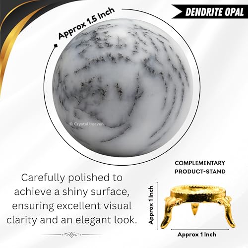Image of Certified Dendrite Opal Crystal Ball for Meditation - Premium Crystal Vastu Items for Home and Feng Shui Items for Good Luck - Ideal for Pooja Supplies and Spiritual Practices (2 inch Inch)