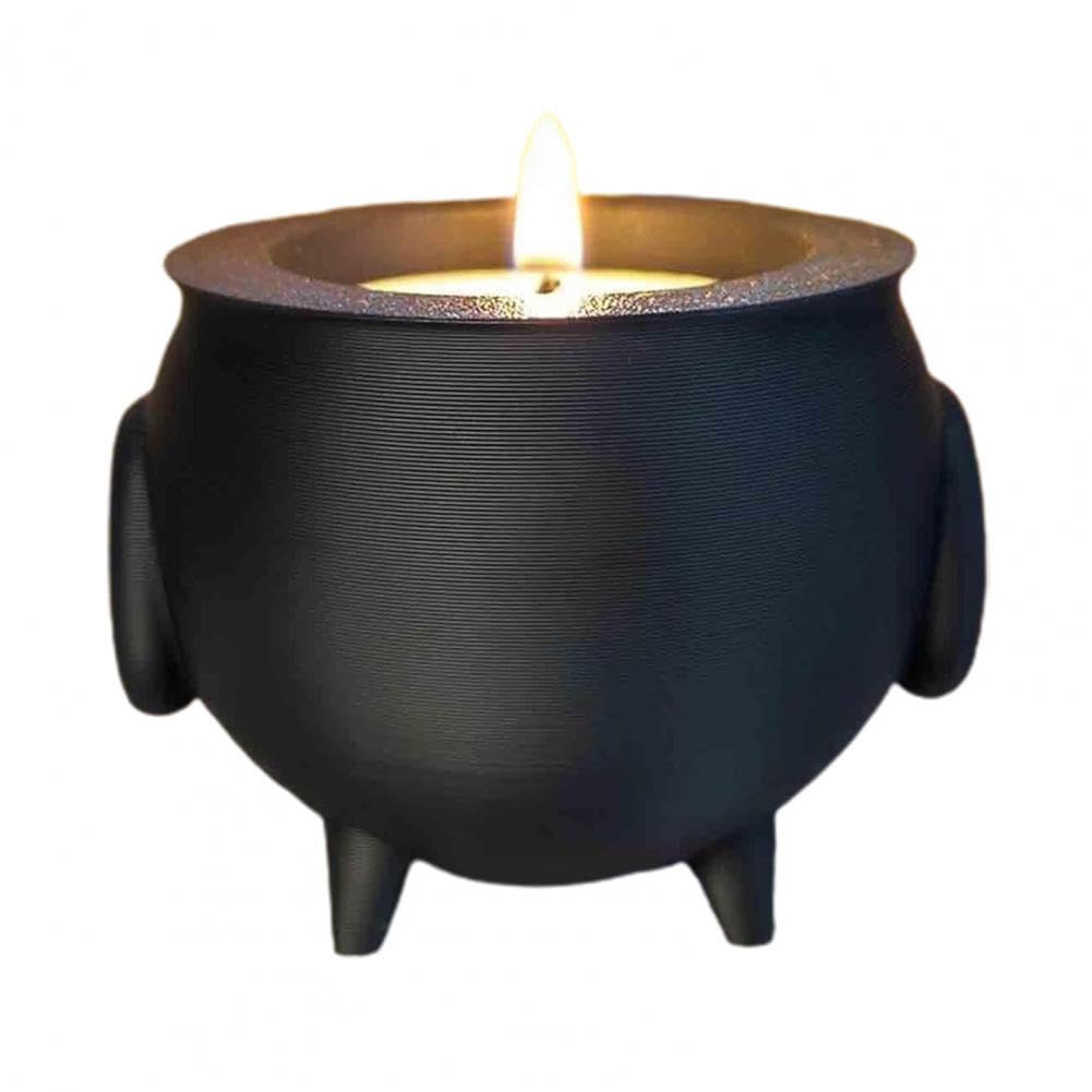 CTRLZS Cauldron Tea Light Holder Halloween Spooky 3D Printed Black Witch Jar Candle Holder Festival Partys Desktop Decoration B