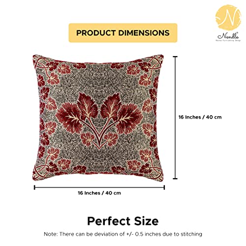 Image of Nendle Jacquard Weaved 16x16 inch Polycotton Ethnic Floral Cushion Cover Set of 5 (40 * 40cm, Maroon)-210 TC