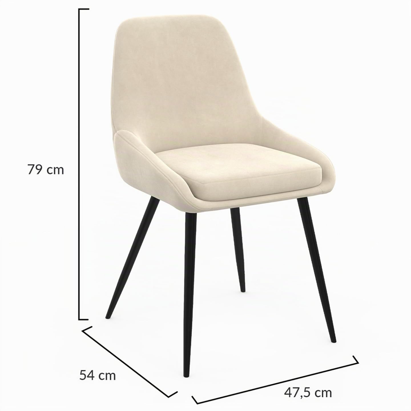 IDMarket - Lote de 4 sillas THALYA de terciopelo beige con medio reposabrazos