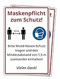 2 Stück Hinweis-Aufkleber 20 x 30 cm - Maskenpflicht und Mindestabstand zum Schutz - 200x300 mm -...