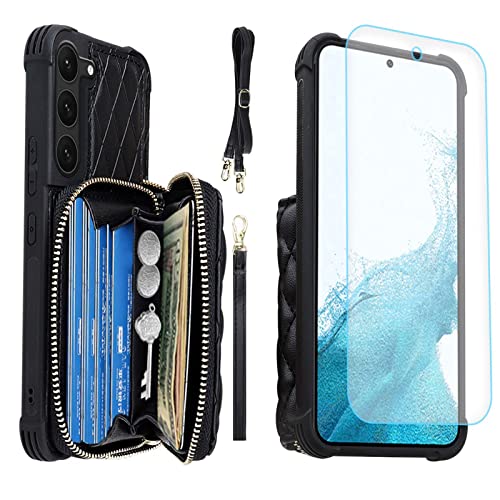 MONASAY Zipper Wallet Case Fit for Galaxy S23+ Plus, [RFID Blocking] Flip Leather Handbag Phone Cover with Card Holder and Crossbody Shoulder Lanyard Strap, Black by MONASAY - Used condition - Image 8