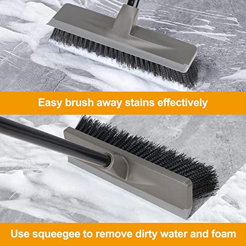 Kefanta Floor Scrub Brush With Long Handle 59", Heavy Duty Stiff Bristle Floor Scrubber With Squeegee For Cleaning Deck Patio Bathroom Garage Kitchen Wall Tub Tile Swimming Pool, Gray #TOP2