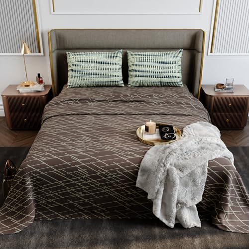 Image of Stoa Paris 100% Cotton King Size Bedsheet with 2 Pillow Covers, 180TC Printed Bedding Set, Breathable, All-Season Comfort, Soft & Lightweight, Home Decor Urbanscape - Mocha Rays (228cm x 274cm)