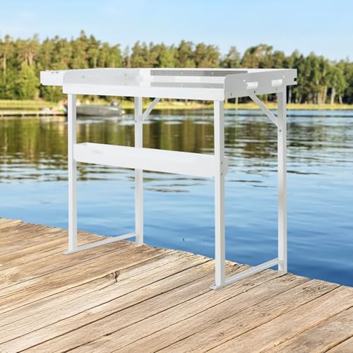 HomiShare Professional Heavy-Duty Dock-Mounted Fish Fillet Table, Corrosion-Resistant, Ergonomic Dock Cleaning Station with HDPE Cutting Board & Tool Storage