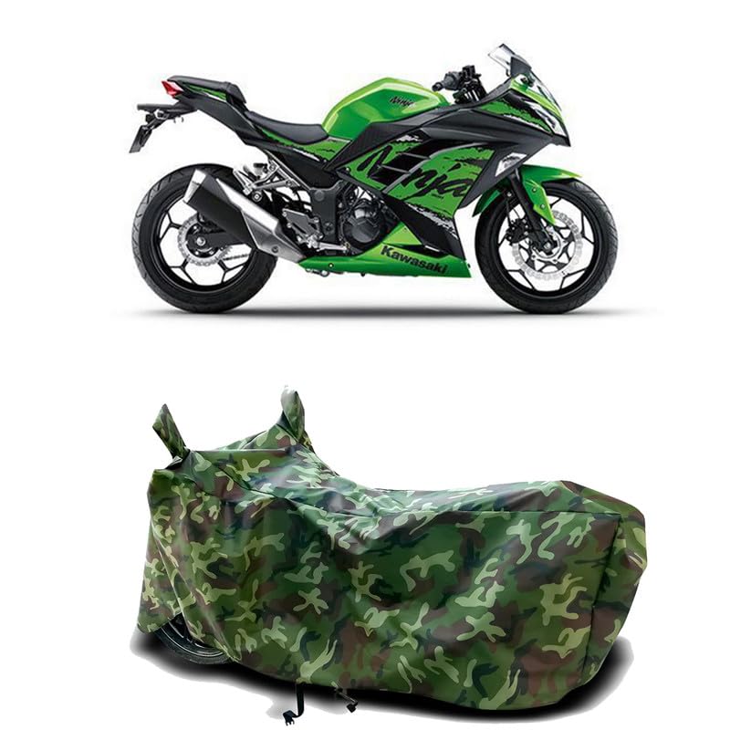 Image of DUFFEL-100% Heat Protection Two Wheeler Bike /Scooty Body Cover for Kawasaki Ninja 300 Water Resistance /UV-Rays /Birds Dropping /Scratchproof /Dust Proof /Waterproof[Green Jungle Print]