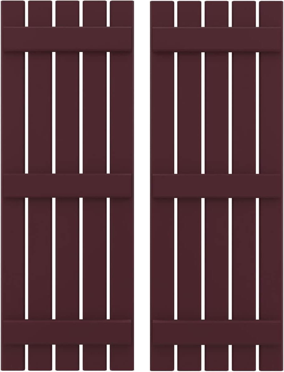 Ekena Millwork ARW401SB519X77WRH Americraft Five 3 Exterior Real Wood Spaced Board-n-Batten Shutters (Per Pair), Wine Red