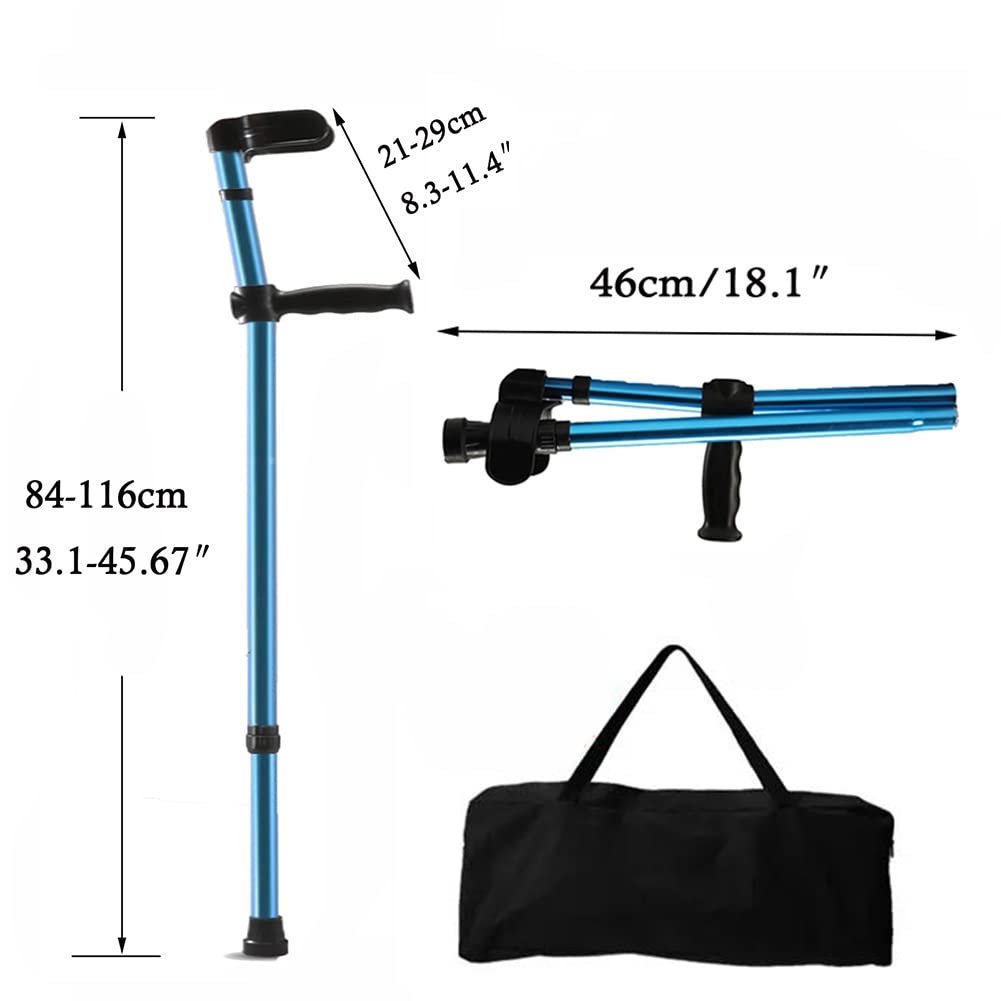 Stampelle per Avambraccio per Adulto, Stampelle Pieghevoli, Stampelle da Passeggio Ortopedico Regolabili (Color : Bleu, Size : 1 Count)