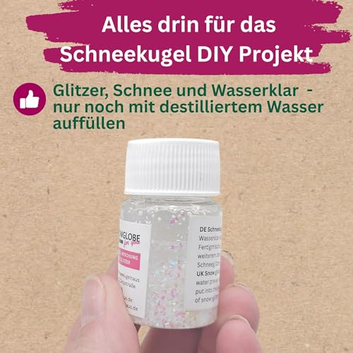 Fertigmischung mit Wasserklar und Schnee + Glitzer | für Bastelset DIY Schneekugel Do it yourself | 15 ml Inhalt | 40128