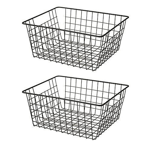 LOLAhome Juego de 2 cestas de rejilla metálica negra | Set de 2 cestas de metal negras organizadoras de 28x21x11 cm