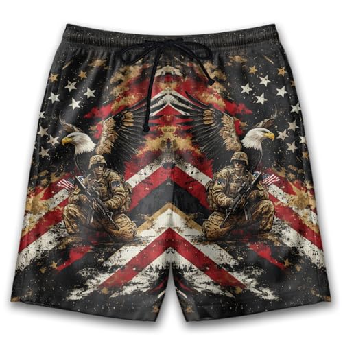 Veteran Men's Swim Trunks - Soldier Lover Mens Swim Trunks with Mesh Lining Swimwear Bathing Suits Set 08