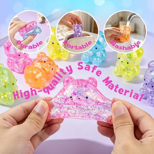 4 Pcs Gummy Bears Squishy, Glitter Bears Stress Ball, Slow Rise Stress Relief Fidget Toys, Soft Mini Bear Squishy Toys for Anxiety Relief, Gummy Bear Party Favors, Goodie Bag Fillers Kids and Adults - Image 4